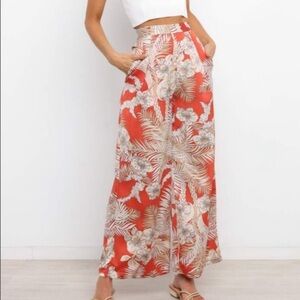 Petal & Pup Red and Cream Wide Leg Pants